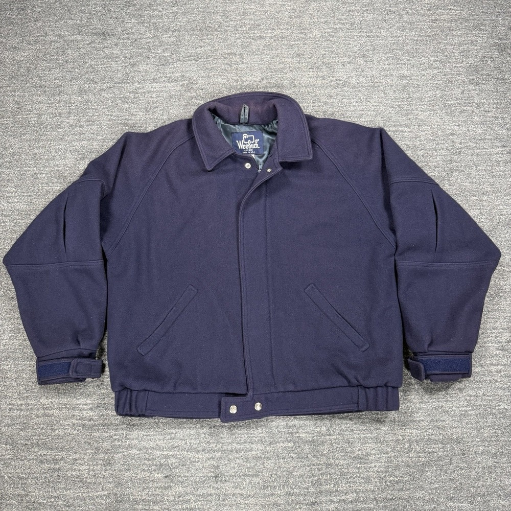 Vintage 1980s Woolrich USA Wool Bomber Jacket L Boxy Workwear Outdoors Outerwear